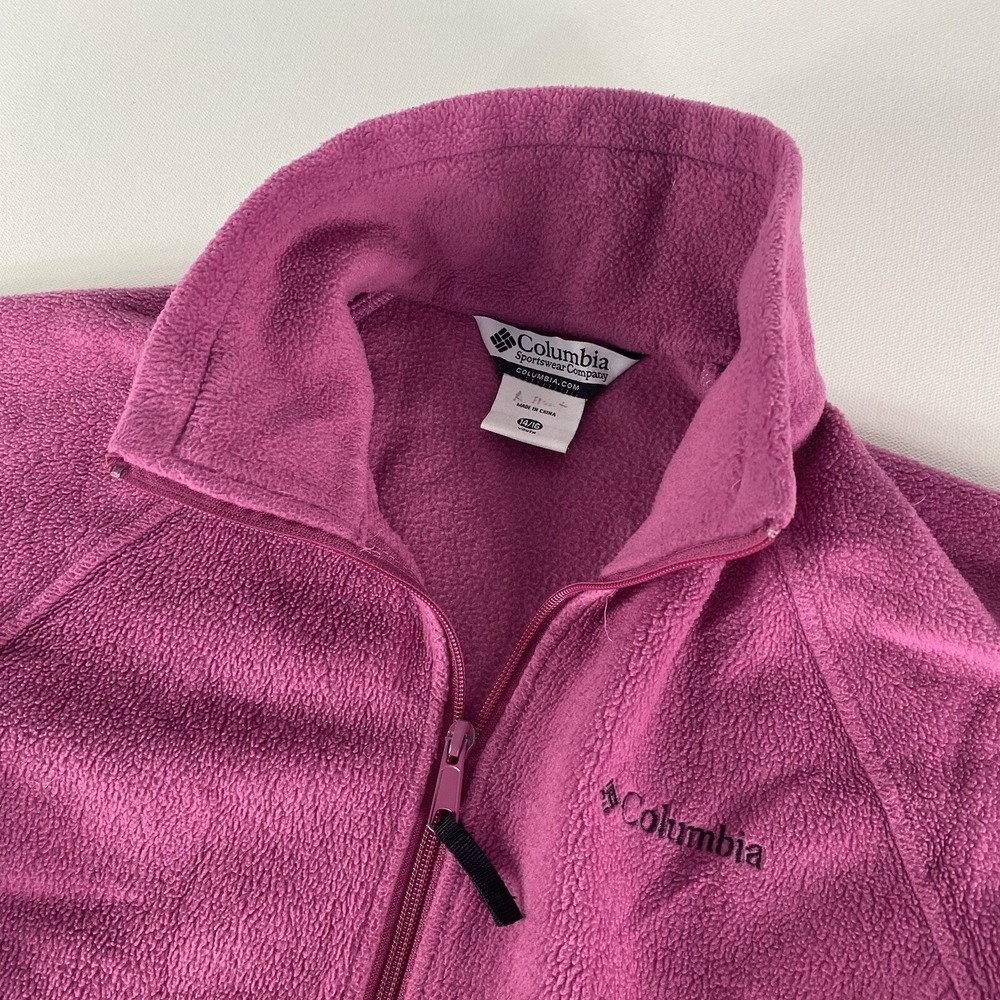 Columbia Jacket Girls' Large‎ Full Zip Fleece Pink Sweater Pockets YOUTH 14/16